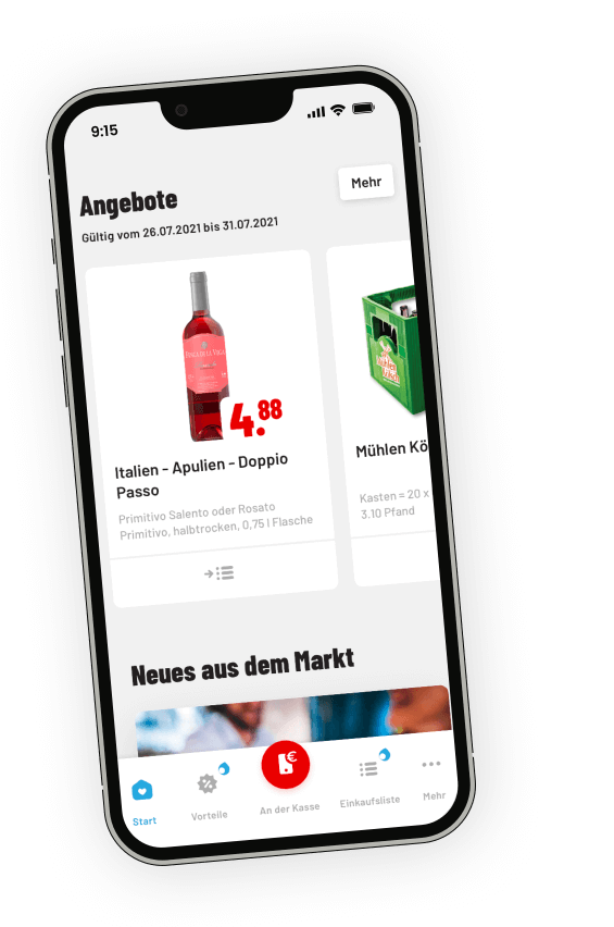 Mockup der trinkgut APP Startseite mit der Darstellung der aktuellen Angebote